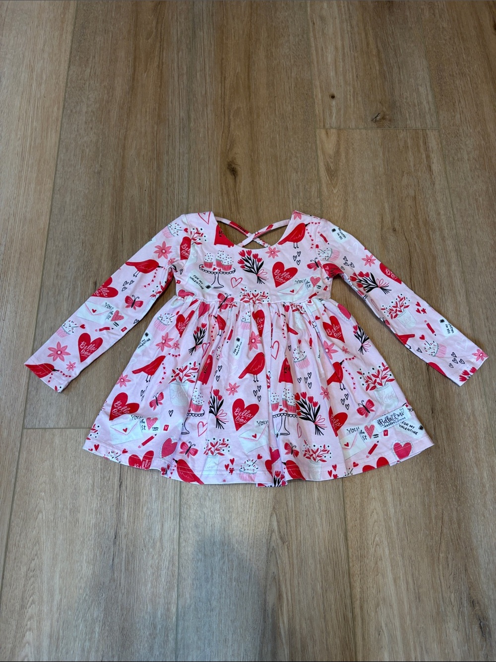 Bella & Omi Girls Pink & Red Heart Print Long Sleeve Dress